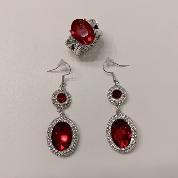Red Earring & Ring Set - Picture 2 of 10